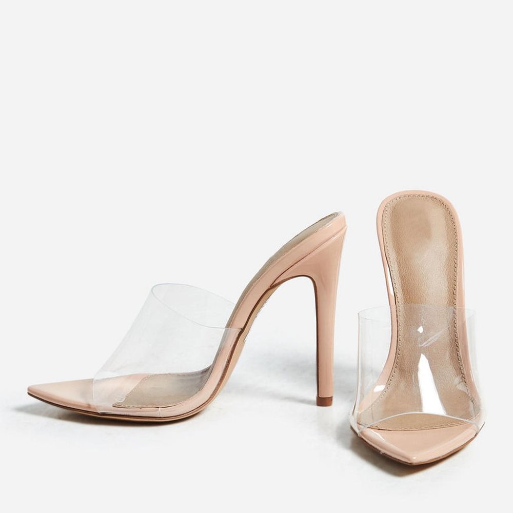 NEW๐ฅ Transparent Clear Nude Stiletto High Heel Slip-On Mules Sandals Open Toe - Picture 5 of 7
